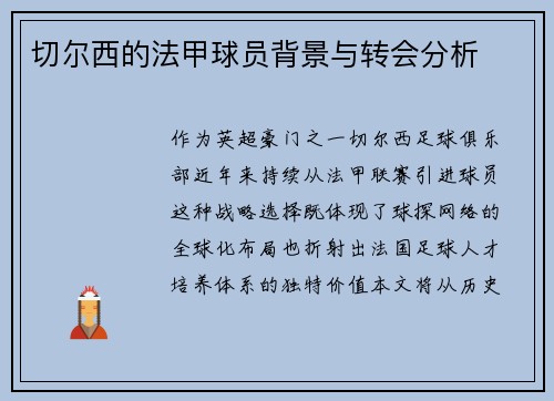 切尔西的法甲球员背景与转会分析
