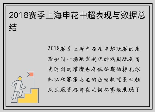 2018赛季上海申花中超表现与数据总结