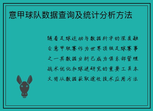 意甲球队数据查询及统计分析方法