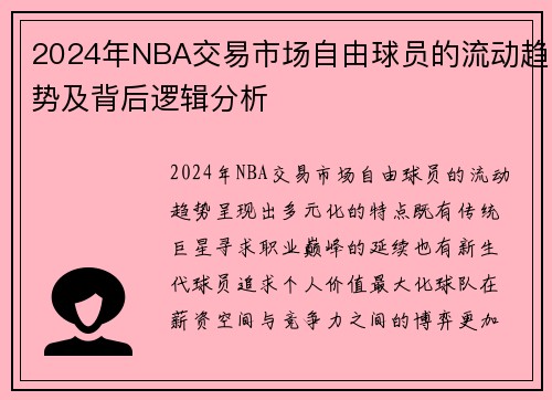 2024年NBA交易市场自由球员的流动趋势及背后逻辑分析
